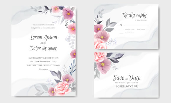 Romantic Wedding Card with Cosmos Flower Design